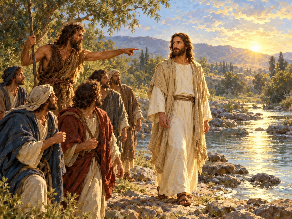 요한복음 1장 - 침례 요한이 예수님을 가리키며 제자들이 예수님을 만나는 장면