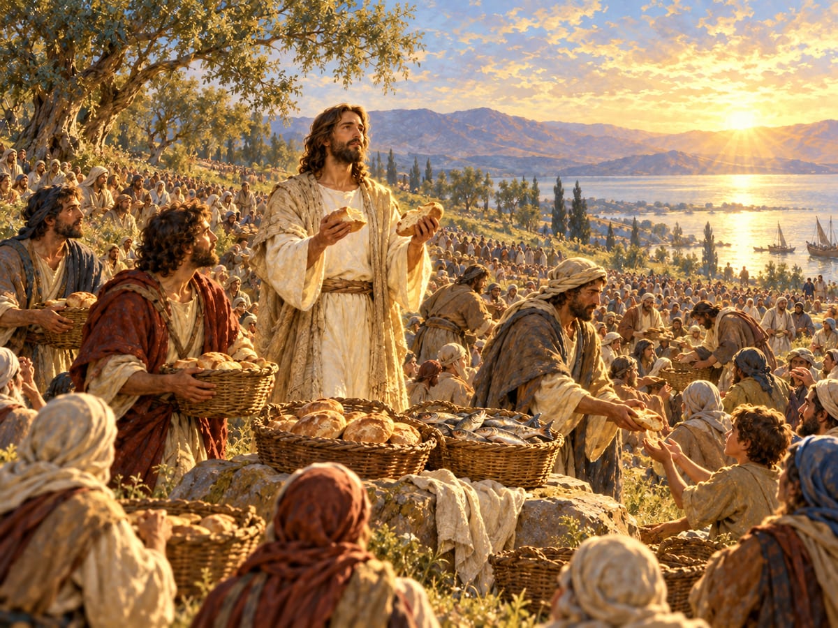 요한복음 6장 - 오병이어로 많은 사람을 먹이시는 장면